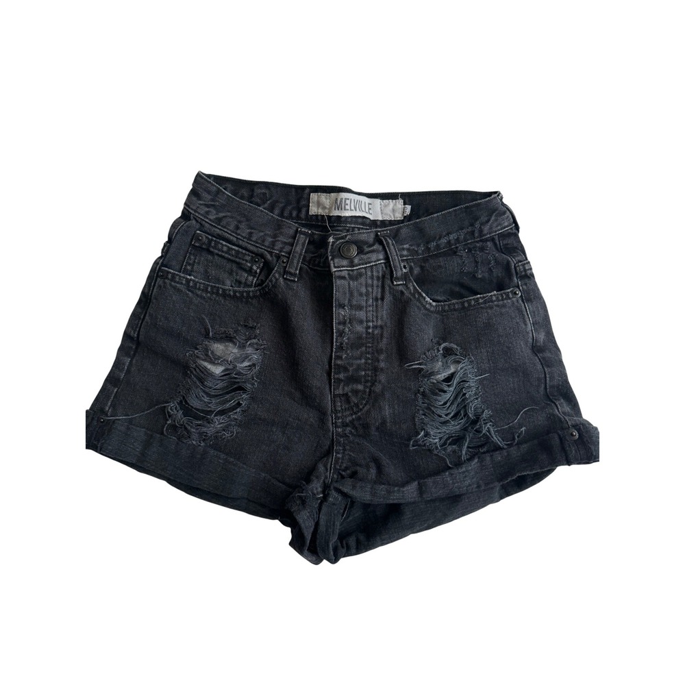 Melville Women's Black High Waisted Distressed‎ Denim Shorts Size 40